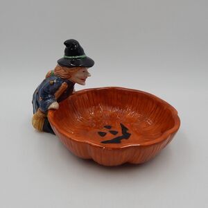 Debbie Mumm Halloween Witch Pumpkin Earthenware Candy Dish Sakura 1998